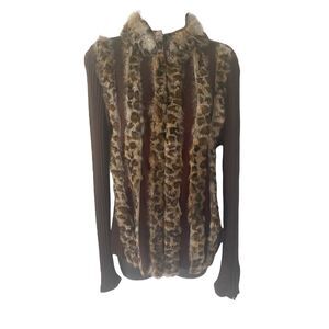 Gaby & Eden Front Zip Rabbit Brown Fur sweater/ Cardigan Sz XL